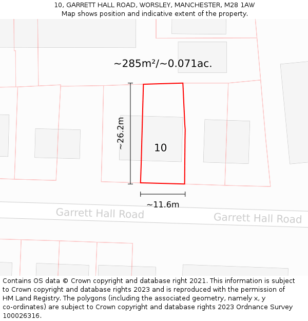10, GARRETT HALL ROAD, WORSLEY, MANCHESTER, M28 1AW: Plot and title map