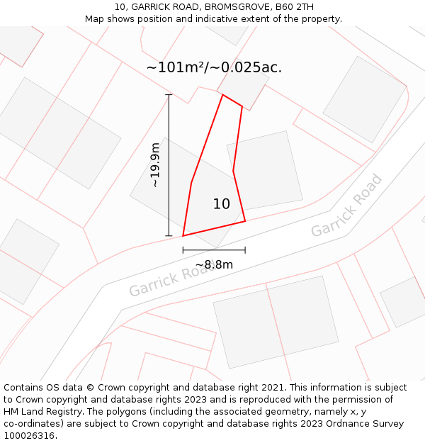 10, GARRICK ROAD, BROMSGROVE, B60 2TH: Plot and title map