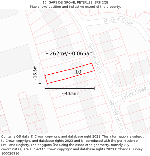 10, GARSIDE GROVE, PETERLEE, SR8 2QB: Plot and title map