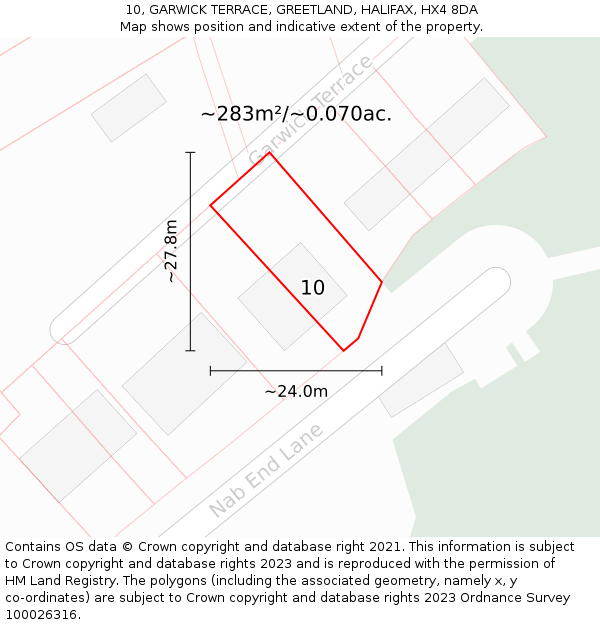 10, GARWICK TERRACE, GREETLAND, HALIFAX, HX4 8DA: Plot and title map