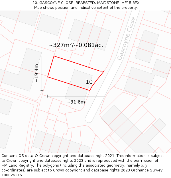 10, GASCOYNE CLOSE, BEARSTED, MAIDSTONE, ME15 8EX: Plot and title map