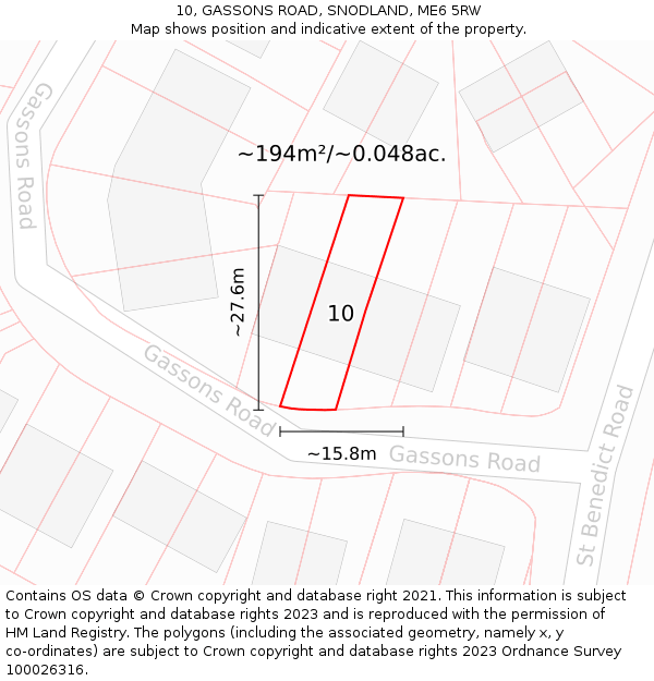 10, GASSONS ROAD, SNODLAND, ME6 5RW: Plot and title map