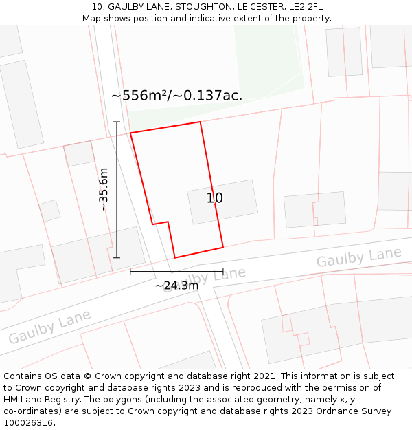 10, GAULBY LANE, STOUGHTON, LEICESTER, LE2 2FL: Plot and title map