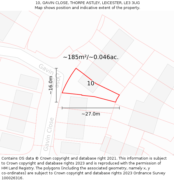 10, GAVIN CLOSE, THORPE ASTLEY, LEICESTER, LE3 3UG: Plot and title map