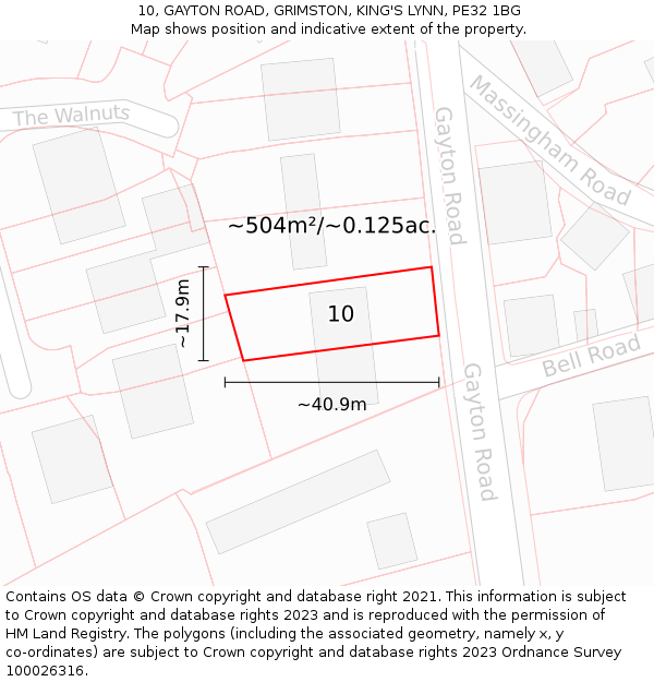 10, GAYTON ROAD, GRIMSTON, KING'S LYNN, PE32 1BG: Plot and title map