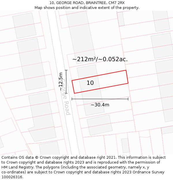 10, GEORGE ROAD, BRAINTREE, CM7 2RX: Plot and title map