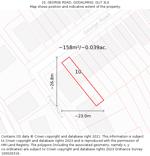 10, GEORGE ROAD, GODALMING, GU7 3LS: Plot and title map