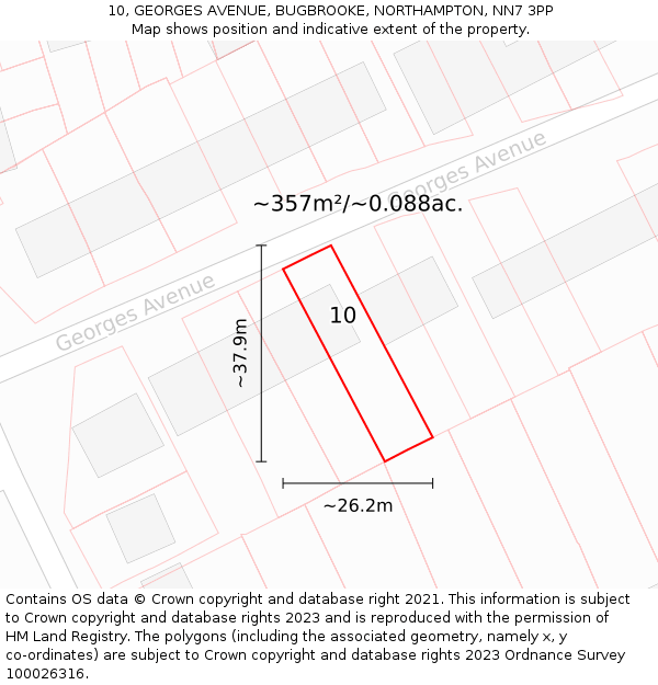 10, GEORGES AVENUE, BUGBROOKE, NORTHAMPTON, NN7 3PP: Plot and title map