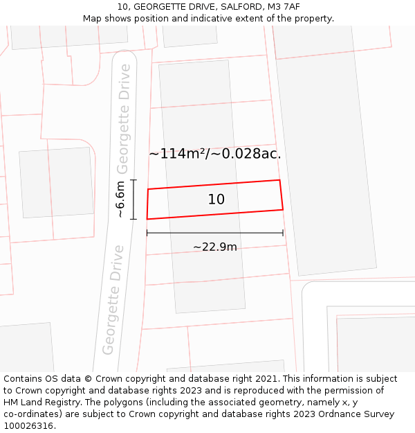 10, GEORGETTE DRIVE, SALFORD, M3 7AF: Plot and title map