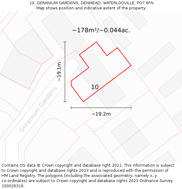 10, GERANIUM GARDENS, DENMEAD, WATERLOOVILLE, PO7 6FN: Plot and title map