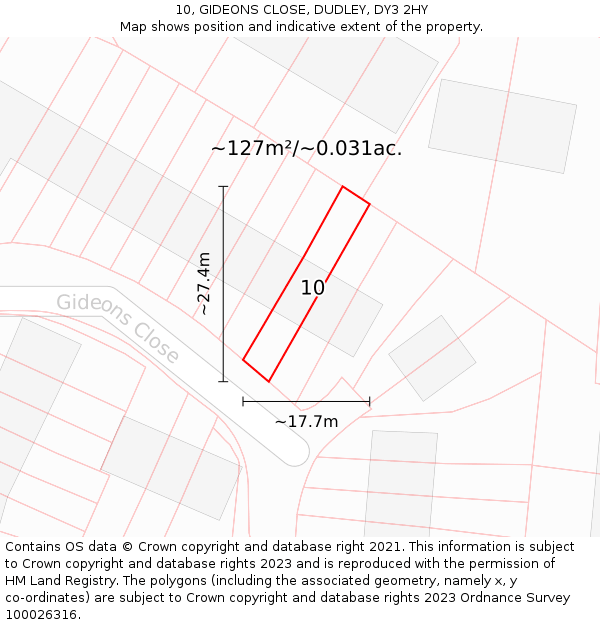10, GIDEONS CLOSE, DUDLEY, DY3 2HY: Plot and title map