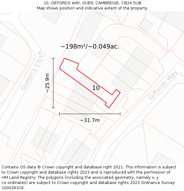 10, GIFFORDS WAY, OVER, CAMBRIDGE, CB24 5UB: Plot and title map