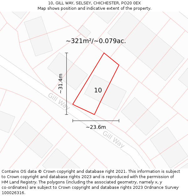 10, GILL WAY, SELSEY, CHICHESTER, PO20 0EX: Plot and title map