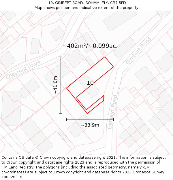 10, GIMBERT ROAD, SOHAM, ELY, CB7 5FD: Plot and title map