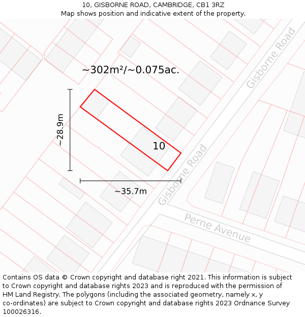 10, GISBORNE ROAD, CAMBRIDGE, CB1 3RZ: Plot and title map