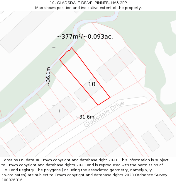 10, GLADSDALE DRIVE, PINNER, HA5 2PP: Plot and title map