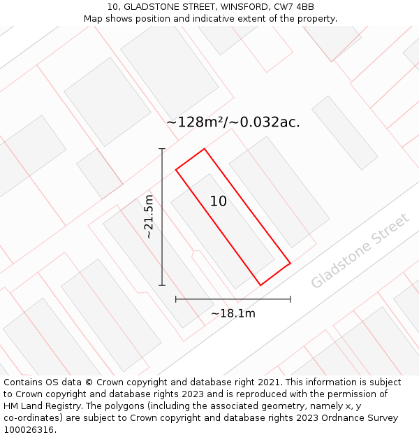 10, GLADSTONE STREET, WINSFORD, CW7 4BB: Plot and title map