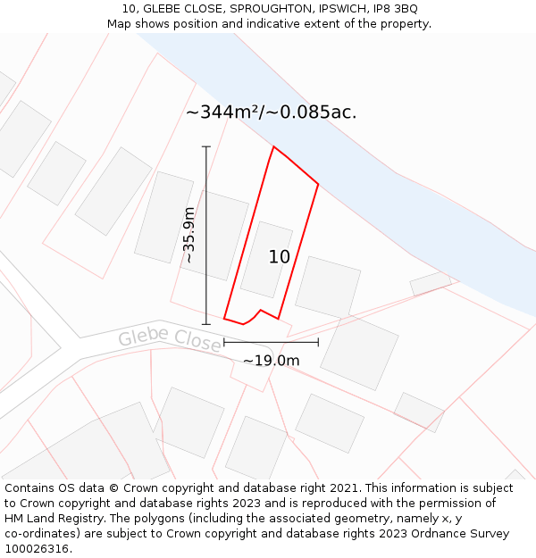 10, GLEBE CLOSE, SPROUGHTON, IPSWICH, IP8 3BQ: Plot and title map