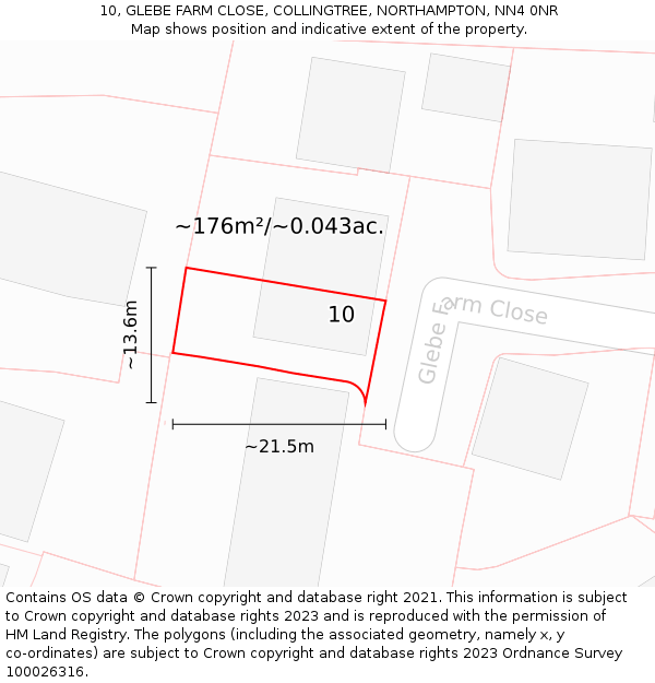 10, GLEBE FARM CLOSE, COLLINGTREE, NORTHAMPTON, NN4 0NR: Plot and title map