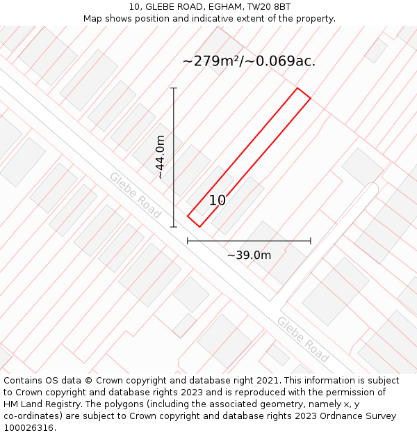 10, GLEBE ROAD, EGHAM, TW20 8BT: Plot and title map