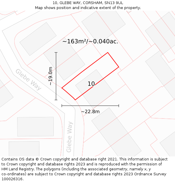 10, GLEBE WAY, CORSHAM, SN13 9UL: Plot and title map