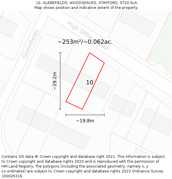 10, GLEBEFIELDS, WOODSEAVES, STAFFORD, ST20 0LA: Plot and title map