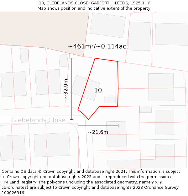 10, GLEBELANDS CLOSE, GARFORTH, LEEDS, LS25 1HY: Plot and title map