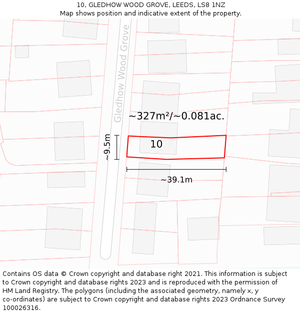 10, GLEDHOW WOOD GROVE, LEEDS, LS8 1NZ: Plot and title map