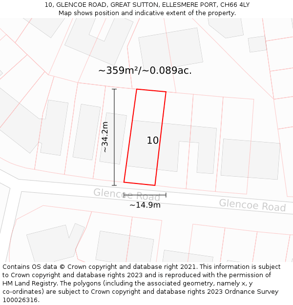 10, GLENCOE ROAD, GREAT SUTTON, ELLESMERE PORT, CH66 4LY: Plot and title map