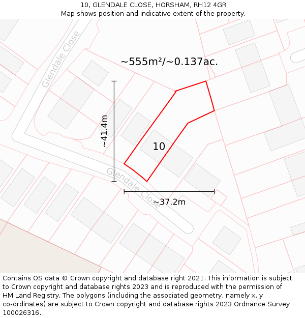 10, GLENDALE CLOSE, HORSHAM, RH12 4GR: Plot and title map