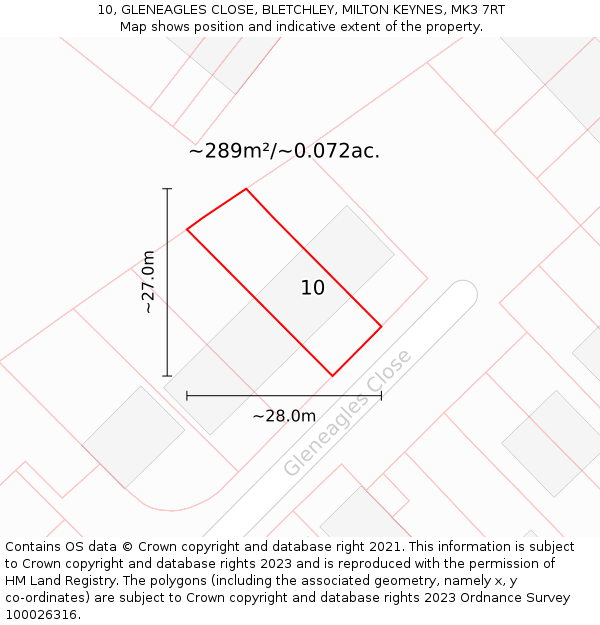 10, GLENEAGLES CLOSE, BLETCHLEY, MILTON KEYNES, MK3 7RT: Plot and title map