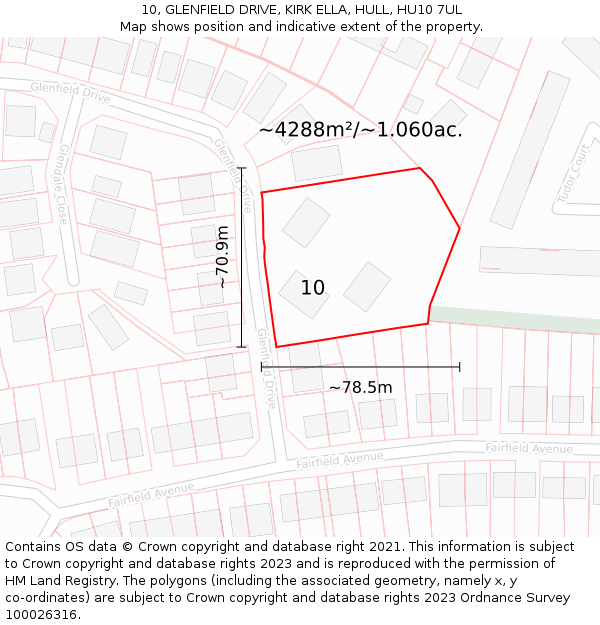 10, GLENFIELD DRIVE, KIRK ELLA, HULL, HU10 7UL: Plot and title map