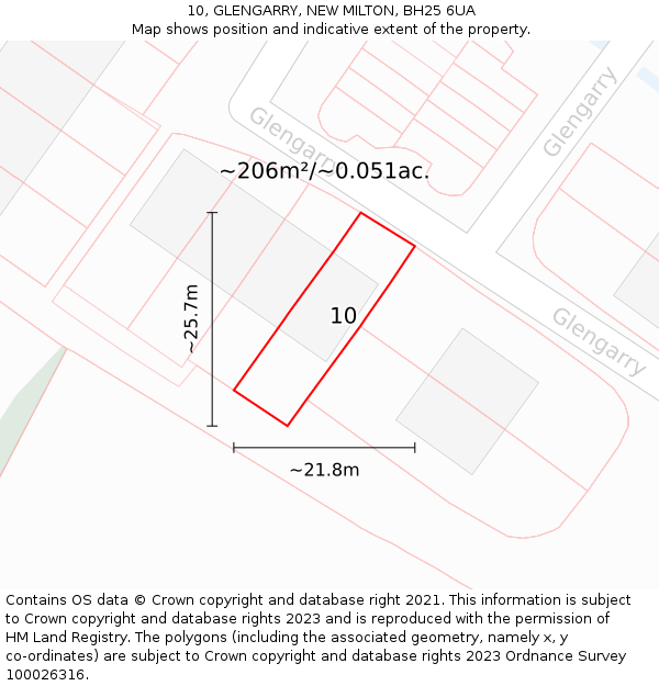 10, GLENGARRY, NEW MILTON, BH25 6UA: Plot and title map