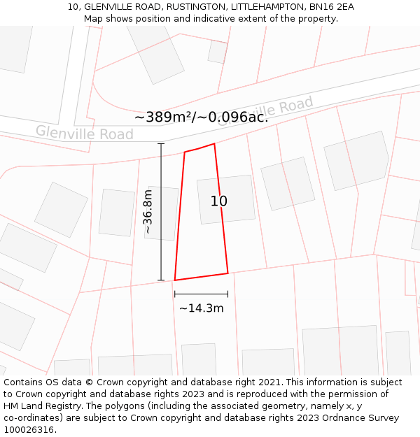 10, GLENVILLE ROAD, RUSTINGTON, LITTLEHAMPTON, BN16 2EA: Plot and title map