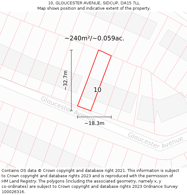 10, GLOUCESTER AVENUE, SIDCUP, DA15 7LL: Plot and title map