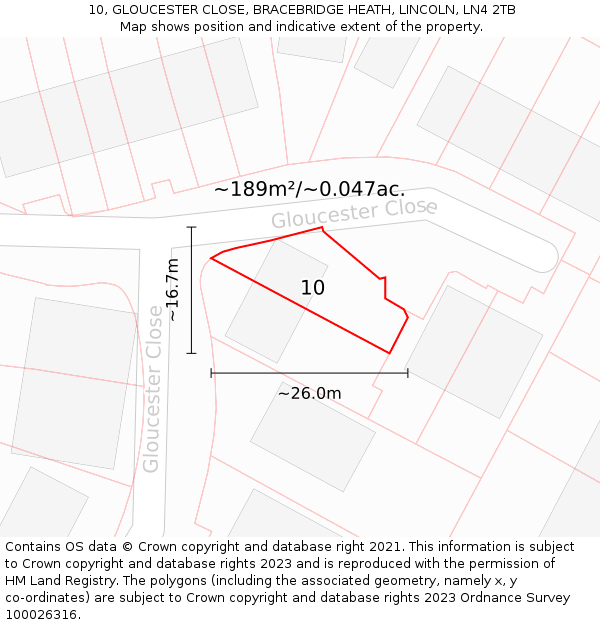 10, GLOUCESTER CLOSE, BRACEBRIDGE HEATH, LINCOLN, LN4 2TB: Plot and title map