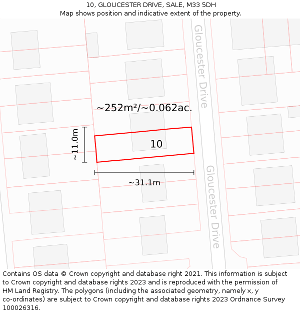 10, GLOUCESTER DRIVE, SALE, M33 5DH: Plot and title map