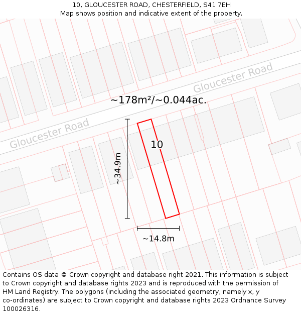 10, GLOUCESTER ROAD, CHESTERFIELD, S41 7EH: Plot and title map