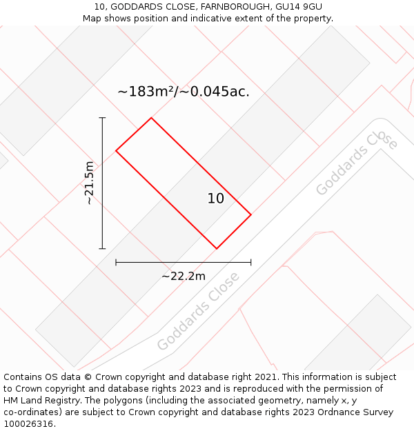 10, GODDARDS CLOSE, FARNBOROUGH, GU14 9GU: Plot and title map