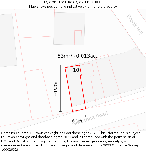 10, GODSTONE ROAD, OXTED, RH8 9JT: Plot and title map