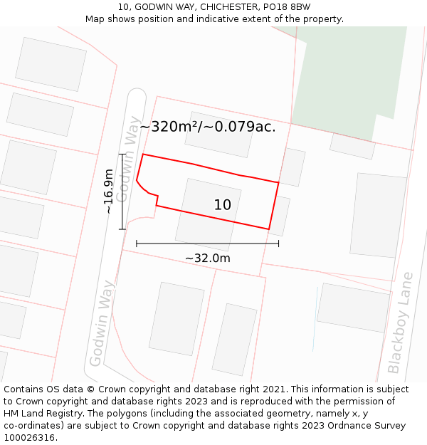 10, GODWIN WAY, CHICHESTER, PO18 8BW: Plot and title map