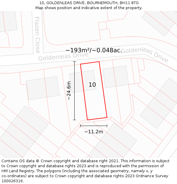 10, GOLDENLEAS DRIVE, BOURNEMOUTH, BH11 8TG: Plot and title map
