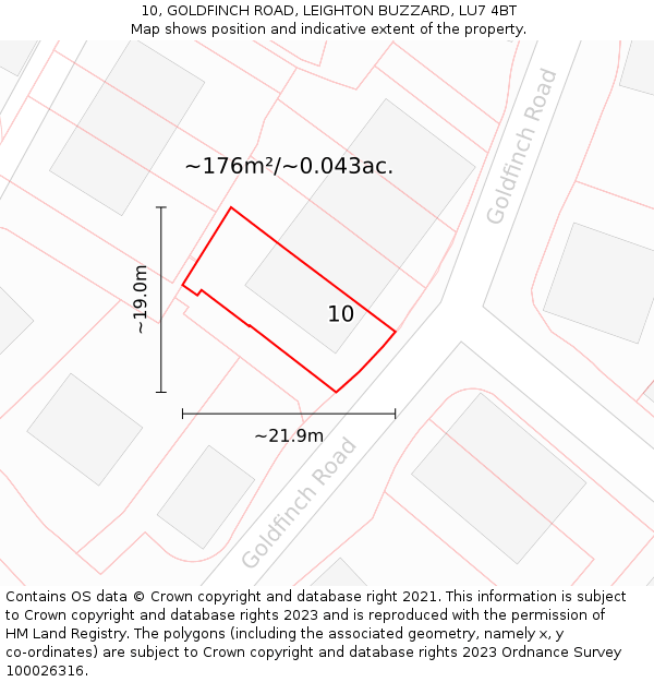 10, GOLDFINCH ROAD, LEIGHTON BUZZARD, LU7 4BT: Plot and title map