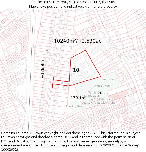 10, GOLDIESLIE CLOSE, SUTTON COLDFIELD, B73 5PS: Plot and title map