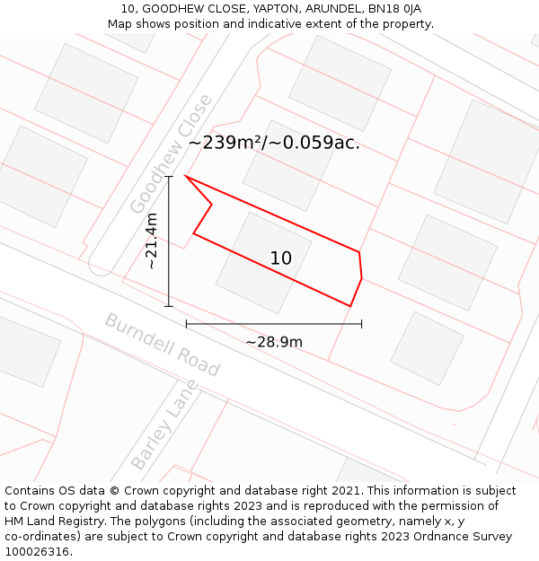 10, GOODHEW CLOSE, YAPTON, ARUNDEL, BN18 0JA: Plot and title map