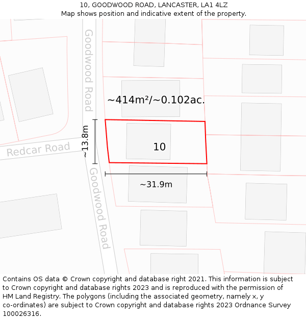 10, GOODWOOD ROAD, LANCASTER, LA1 4LZ: Plot and title map