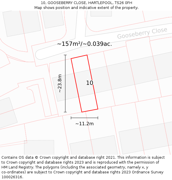 10, GOOSEBERRY CLOSE, HARTLEPOOL, TS26 0FH: Plot and title map