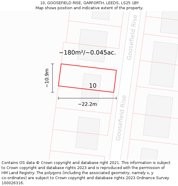 10, GOOSEFIELD RISE, GARFORTH, LEEDS, LS25 1BY: Plot and title map