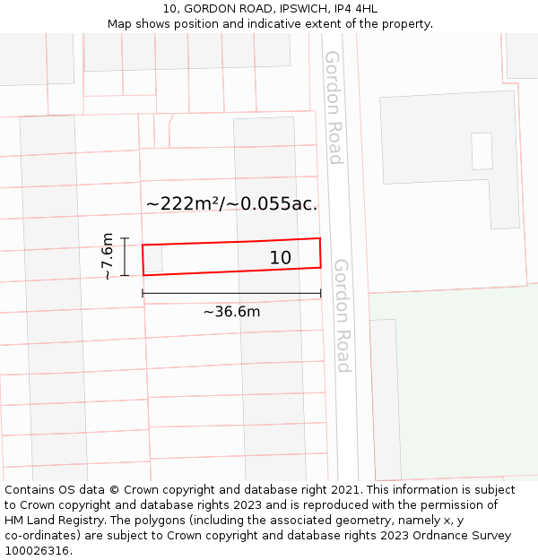 10, GORDON ROAD, IPSWICH, IP4 4HL: Plot and title map
