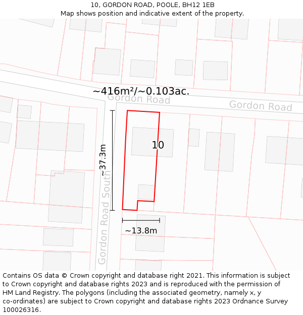 10, GORDON ROAD, POOLE, BH12 1EB: Plot and title map